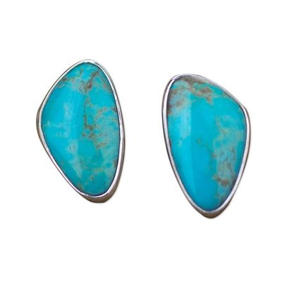Alternate image for Modern Fine Silver Button Earrings with Natural Turquoise Allure