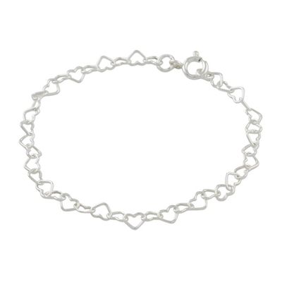 Alternate image for Heart Motif Sterling Silver Link Bracelet from Thailand Lots of Love