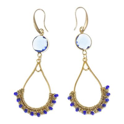 Alternate image for Gold Plated Brass and Crystal Bead Earrings Gold and Blue