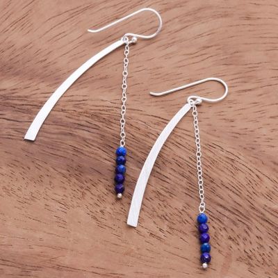 Alternate image for Modern Lapis Lazuli Beaded Dangle Earrings from Thailand Bright Curve