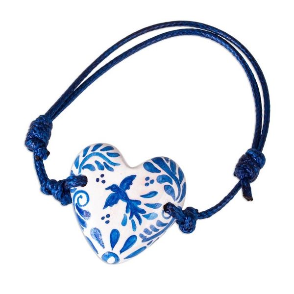 Alternate image for Talavera Style Blue White Bird Papier Mache Heart Bracelet Blue Talavera
