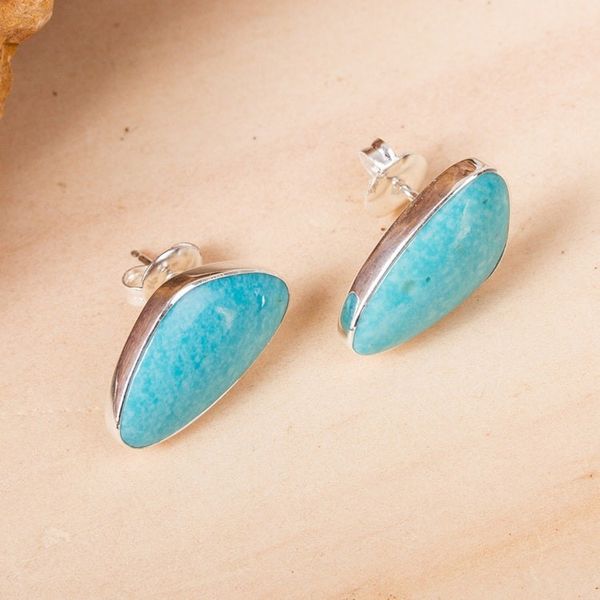 Alternate image for Modern Fine Silver Button Earrings with Natural Turquoise Allure