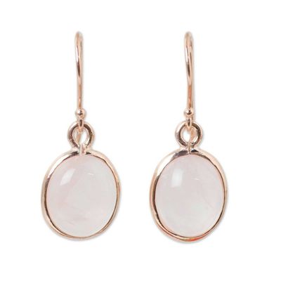 Alternate image for Rose Quartz Dangle Earrings with 18k Rose Gold Plate Morning Rose