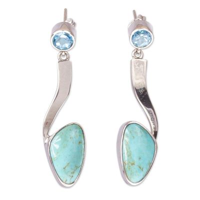 Alternate image for Turquoise and Blue Topaz Silver Drop Earrings from Mexico Western Skies