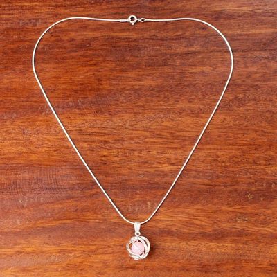 Alternate image for Sterling Silver Rose Quartz Pendant Necklace from Thailand Pink Orb of Energy