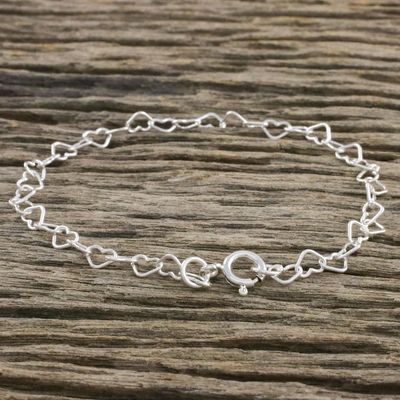 Alternate image for Heart Motif Sterling Silver Link Bracelet from Thailand Lots of Love