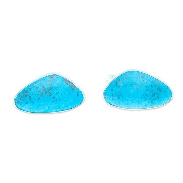 Alternate image for Modern Fine Silver Button Earrings with Natural Turquoise Allure