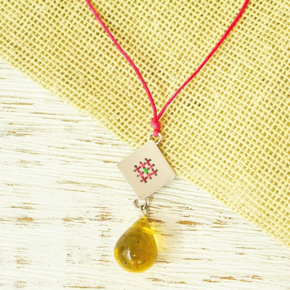 Adjustable Amber Pendant Necklace 'God's Eye'