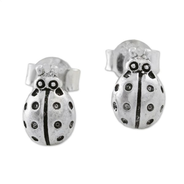 Alternate image for Sterling Silver Ladybug Stud Earrings from Thailand Cute Ladybugs