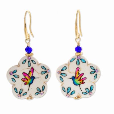 Alternate image for Flower-Shaped Marble Hummingbird Earrings Hummingbird Flower