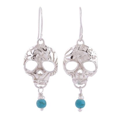 Alternate image for Taxco Skull Turquoise and Pearl Dangle Earrings from Mexico Transmutation