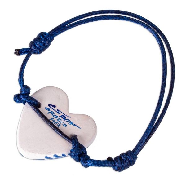 Alternate image for Talavera Style Blue White Bird Papier Mache Heart Bracelet Blue Talavera
