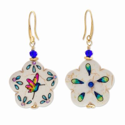 Alternate image for Flower-Shaped Marble Hummingbird Earrings Hummingbird Flower