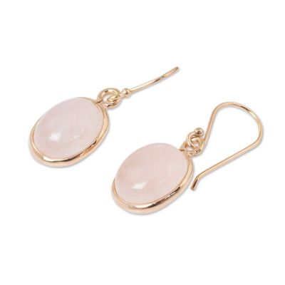 Alternate image for Rose Quartz Dangle Earrings with 18k Rose Gold Plate Morning Rose