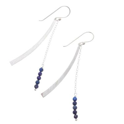 Alternate image for Modern Lapis Lazuli Beaded Dangle Earrings from Thailand Bright Curve