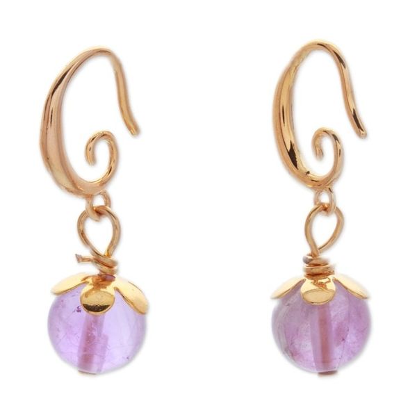Alternate image for 14k Gold-Plated Dangle Earrings with Amethyst Beads Sage Spirit