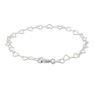Alternate image for Heart Motif Sterling Silver Link Bracelet from Thailand Lots of Love
