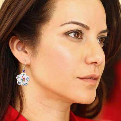 Alternate image for Flower-Shaped Marble Hummingbird Earrings Hummingbird Flower