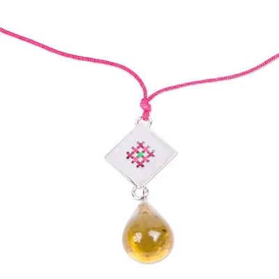 Alternate image for Adjustable Amber Pendant Necklace Gods Eye