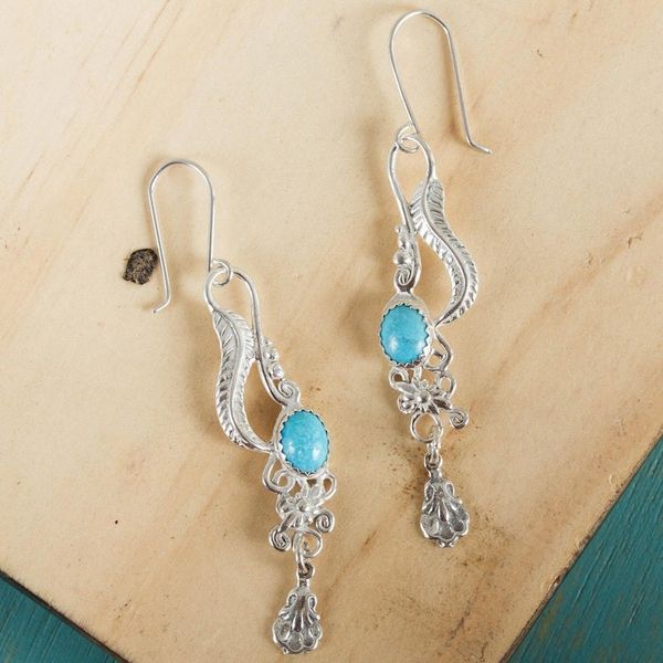 Alternate image for Fair Trade Floral Earrings of Silver with Natural Turquoise Daydream