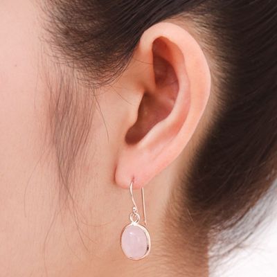 Alternate image for Rose Quartz Dangle Earrings with 18k Rose Gold Plate Morning Rose