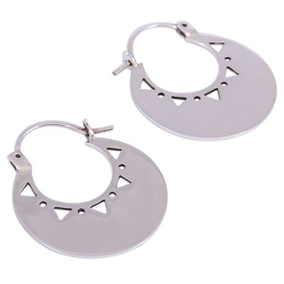 Alternate image for High-Polish Sterling Silver Hoop Earrings from Mexico Triangle Glow