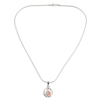 Alternate image for Sterling Silver Rose Quartz Pendant Necklace from Thailand Pink Orb of Energy
