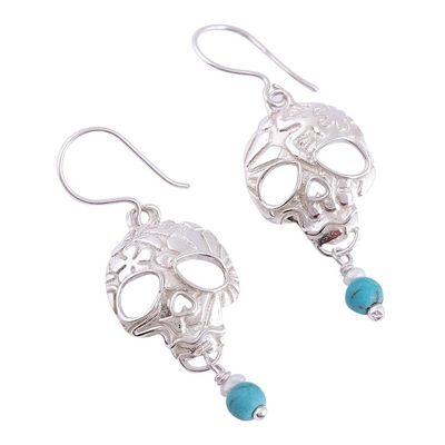 Alternate image for Taxco Skull Turquoise and Pearl Dangle Earrings from Mexico Transmutation