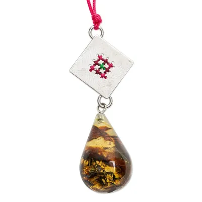 Alternate image for Adjustable Amber Pendant Necklace Gods Eye