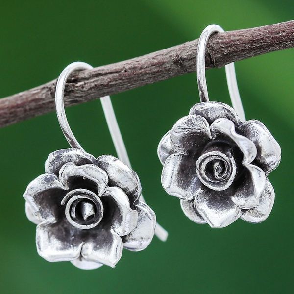 Alternate image for Rose Theme Thai Karen Hill Tribe Silver Drop Earrings Hill Tribe Roses