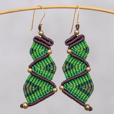 Alternate image for Zigzag Pattern Hand-Knotted Dangle Earrings in Green Zigzag Dream in Green
