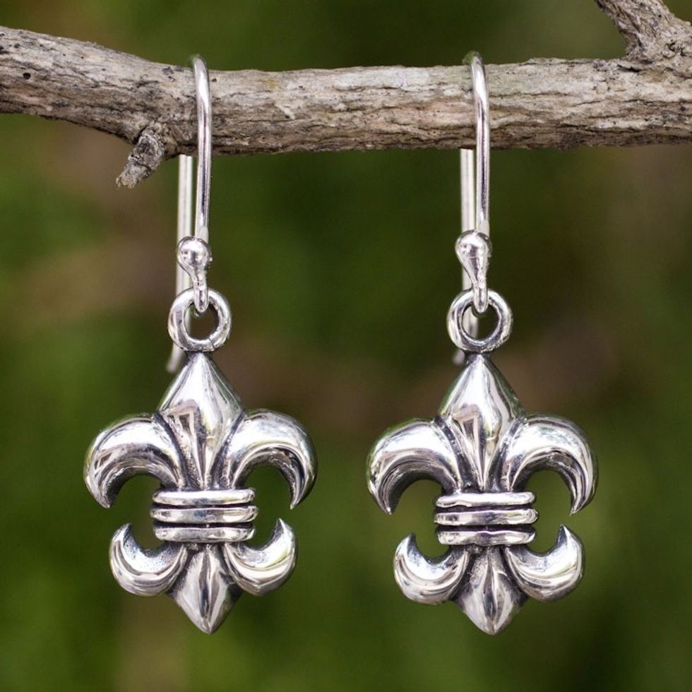 Fleur-de-lis Dangle Earrings Crafted in Sterling 925 Silver 'Fleur-de-lis'