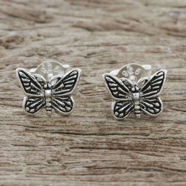 Alternate image for Sterling Silver Butterfly Stud Earrings from Thailand Prophetic Wings