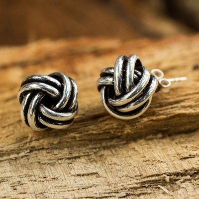 Alternate image for Artisan Crafted Silver Stud Earrings Double Love Knot