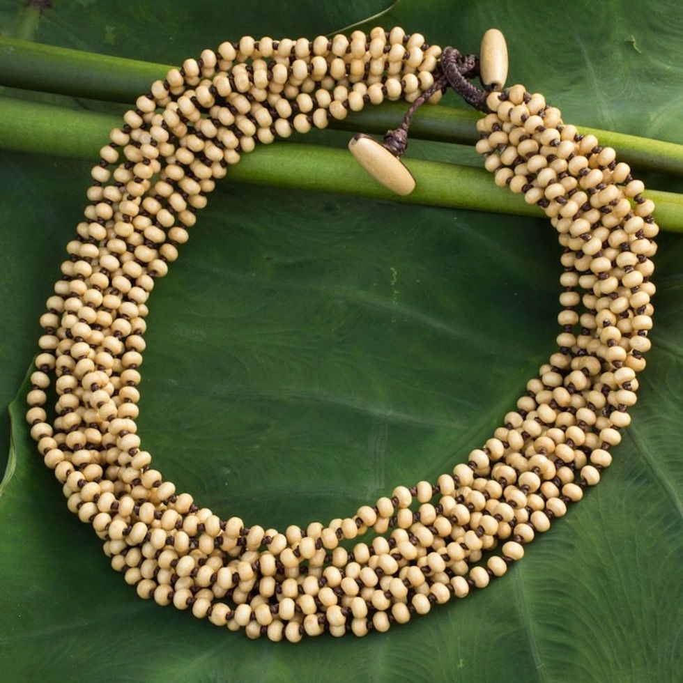 Fair Trade Artisan Crafted Wood Torsade Necklace 'Natural Belle'