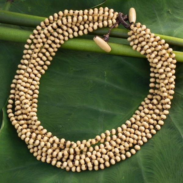 Alternate image for Fair Trade Artisan Crafted Wood Torsade Necklace Natural Belle