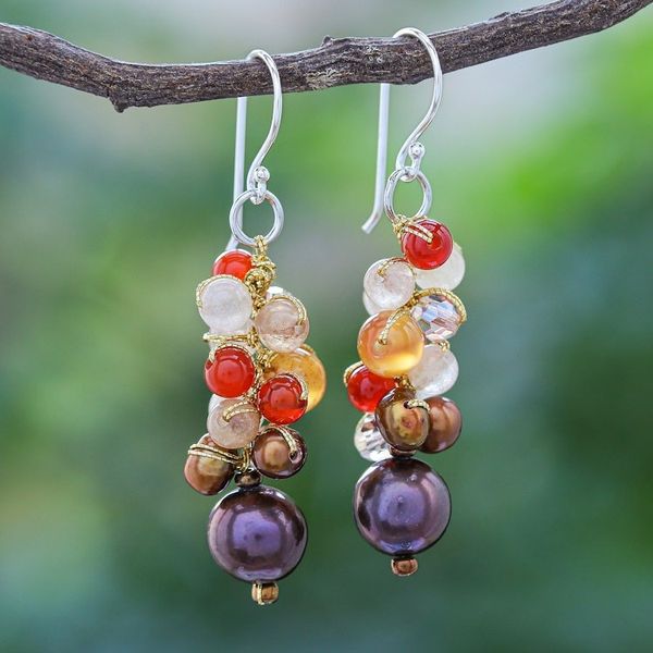 Alternate image for Chalcedony and Cultured Pearl Dangle Earrings Chocolate Truffle