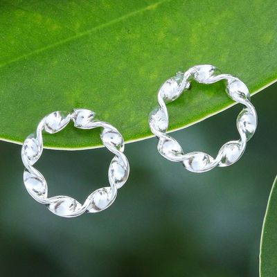 Alternate image for Polished Sterling Silver Spiraled Stud Earrings Mesmerizing Waves