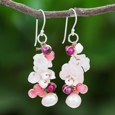 Alternate image for Rose Quartz and Cultured Freshwater Pearl Dangle Earrings Sweet Summer
