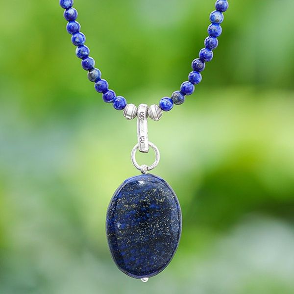 Alternate image for Handmade Lapis Lazuli Pendant Necklace Blue Lady