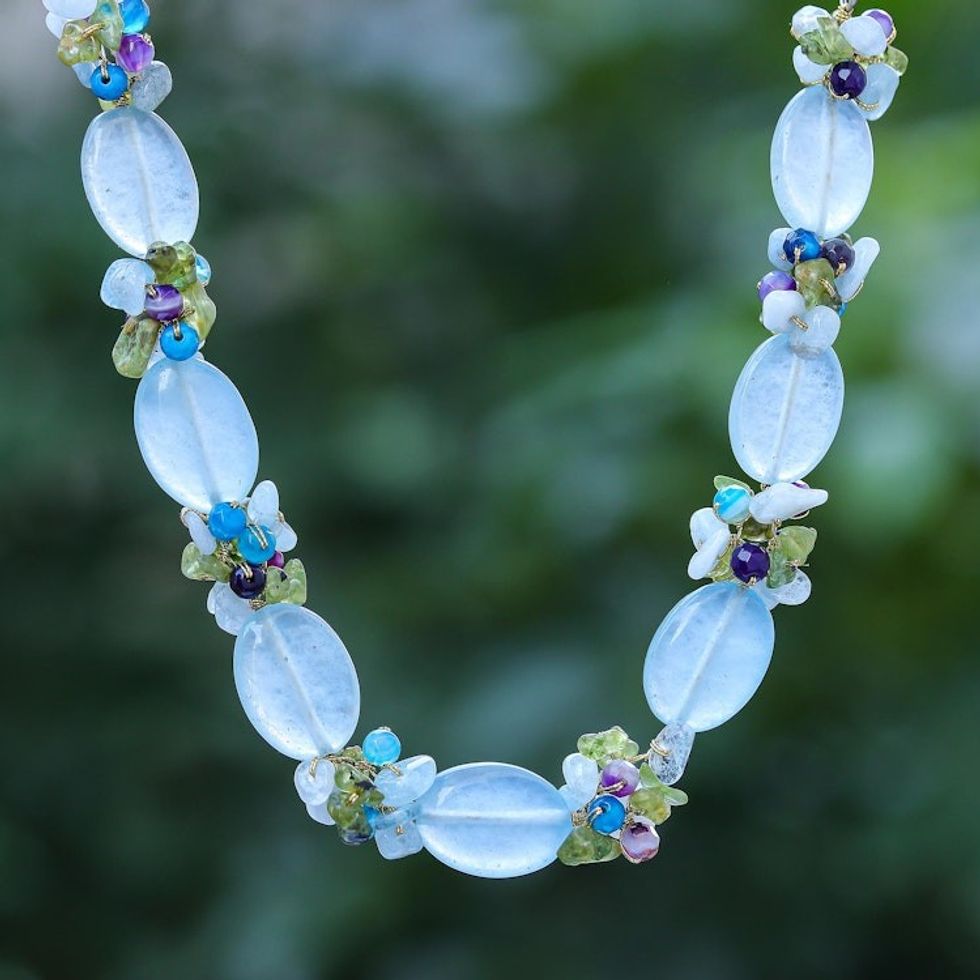 Hand Threaded Multi-Gemstone Beaded Necklace 'Mermaid Treasure'