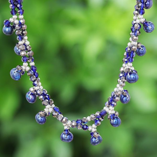 Alternate image for Blue Cultured Pearl Beaded Necklace with Silver Accents Wonderful Blue