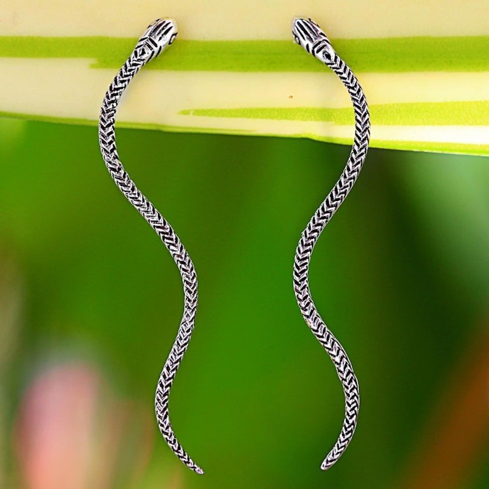 Sterling Silver Snake Drop Earrings from Thailand 'Winding Snakes'