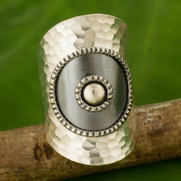 Alternate image for Artisan Made Thai Silver Wrap Ring with Oxidized Finish Silver Sun