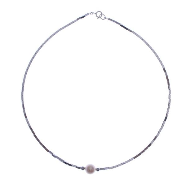 Alternate image for Hematite Beaded Necklace with Pink Cultured Pearl Pendant The Magic of Compassion