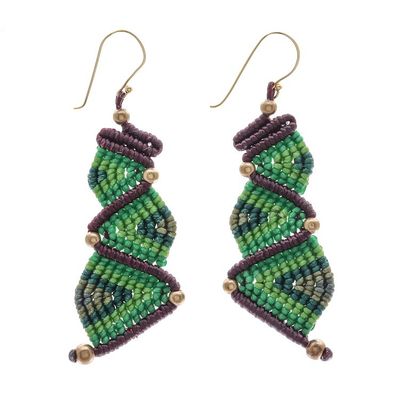 Alternate image for Zigzag Pattern Hand-Knotted Dangle Earrings in Green Zigzag Dream in Green