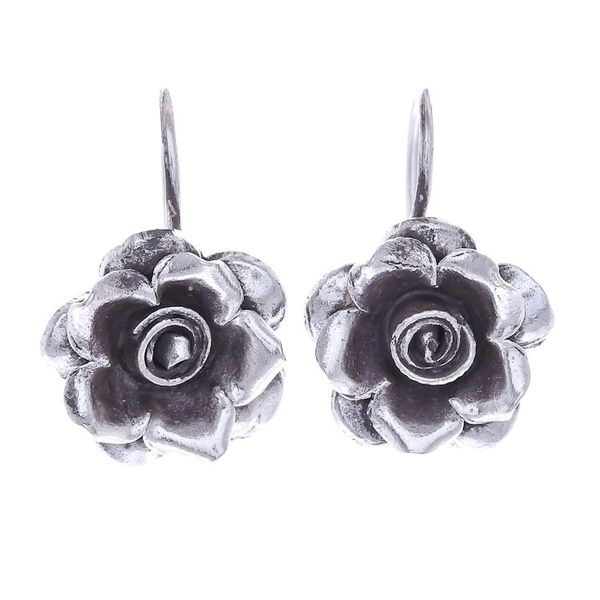 Alternate image for Rose Theme Thai Karen Hill Tribe Silver Drop Earrings Hill Tribe Roses