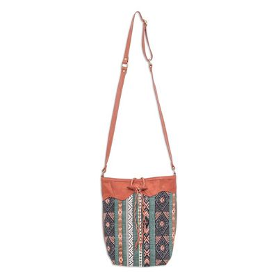 Alternate image for Thai Cotton Blend Sling Bag with Leather Strap Joyful Journey in Green