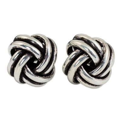 Alternate image for Artisan Crafted Silver Stud Earrings Double Love Knot