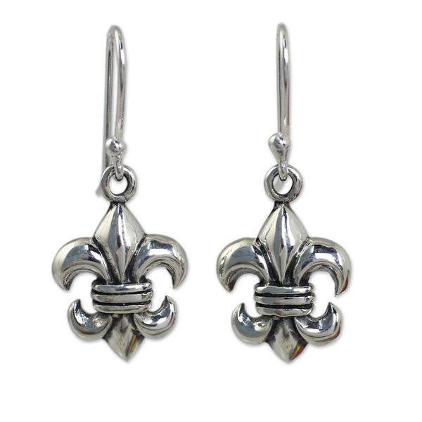 Alternate image for Fleur-de-lis Dangle Earrings Crafted in Sterling 925 Silver Fleur-de-lis